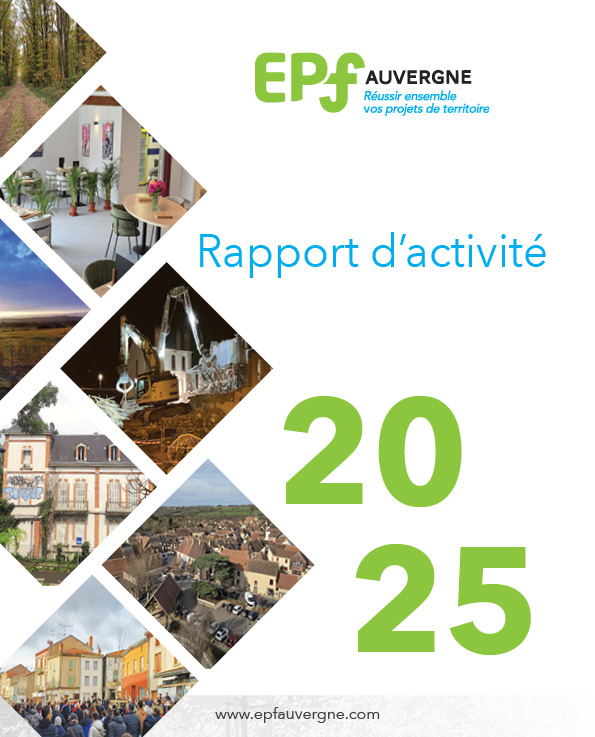 Rapport d’activité 2025_Couv Couverture du rapport d'activité 2025 de l'EPF Auvergne