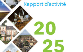 Image de la couverture du rapport d'activité 2025 de l'EPF Auvergne avec photos d'opérations réalisées dans l'année